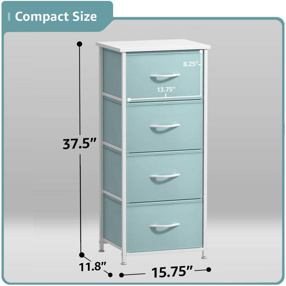 Aqua 4-Drawer Vertical Fabric Dresser with Handles