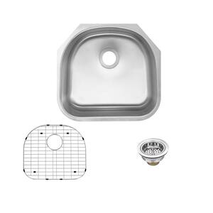 Undermount 16-Gauge Stainless Steel 23 in. D-Shape Single Bowl Kitchen Sink with Grid and Drain Assembly
