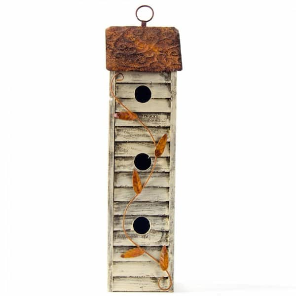 Glitzhome 17.95 in. H Wooden 3-Tier Hanging Distressed Garden Birdhouse