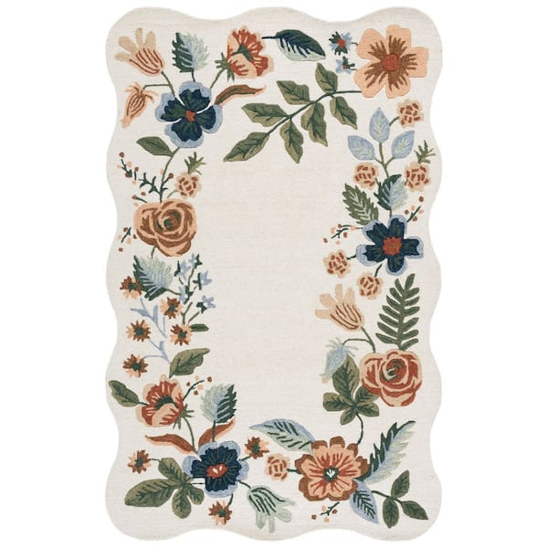 Jardin 8 ft. x 10 ft. Ivory/Green Frame Floral Area Rug
