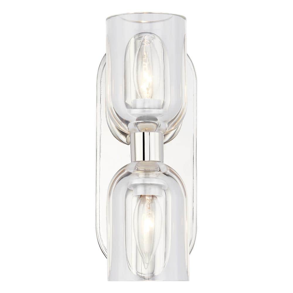Lucian Polished Nickel 2-Light Vanity with Clear Crystal Shades