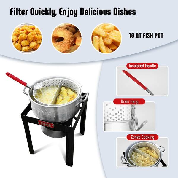 thumbnail image 2 of Fire Riot 10QT Outdoor Fish Fryer Kit – Heavy-Duty Aluminum Pot, 6.7QT Basket, Propane Deep Fryer With 0-10 PSI Regulator & Steel Frame – Ideal For Seafood & More In 2 of 14