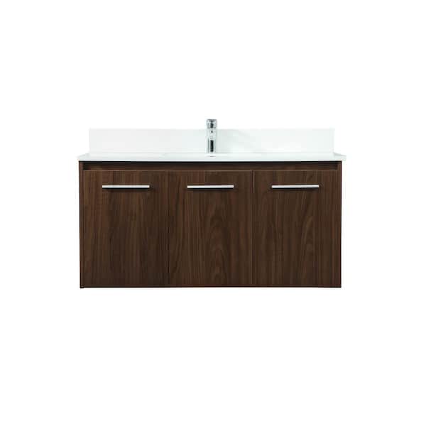 Unbranded Simply Living 40 in. W x 18 in. D x 19.7 in. H Bath Vanity in Walnut with Ivory White Engineered Marble Top