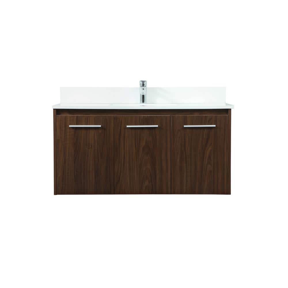 40 in. W Single Bath Vanity in Walnut with Engineered Stone Vanity Top in I