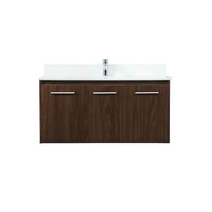 40 in. W Single Bath Vanity in Walnut with Engineered Stone Vanity Top in Ivory with White Basin with Backsplash