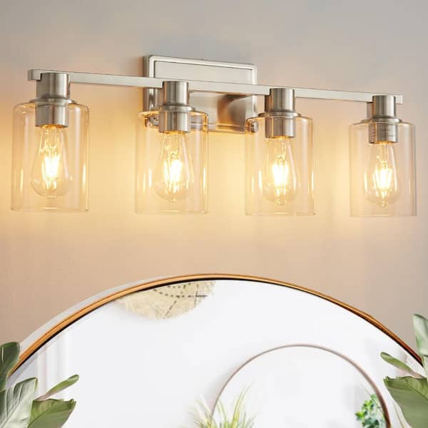 Deyidn Farmhouse 27.36 in. 4-Light Nickel Modern Industrial Indoor ...