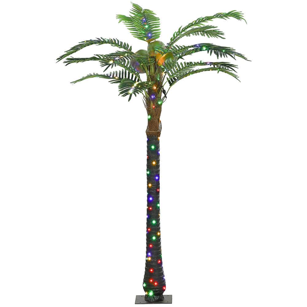 71 in. Artificial Color Changing Light Tropical Palm Tree with 3-Coconuts, 