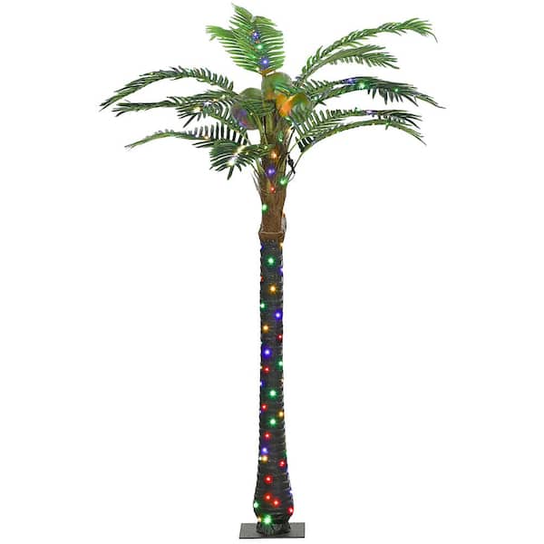 Unbranded 71 in. Artificial Color Changing Light Tropical Palm Tree with 3-Coconuts, 240 LED Light, Remote for Pool, Party Decor