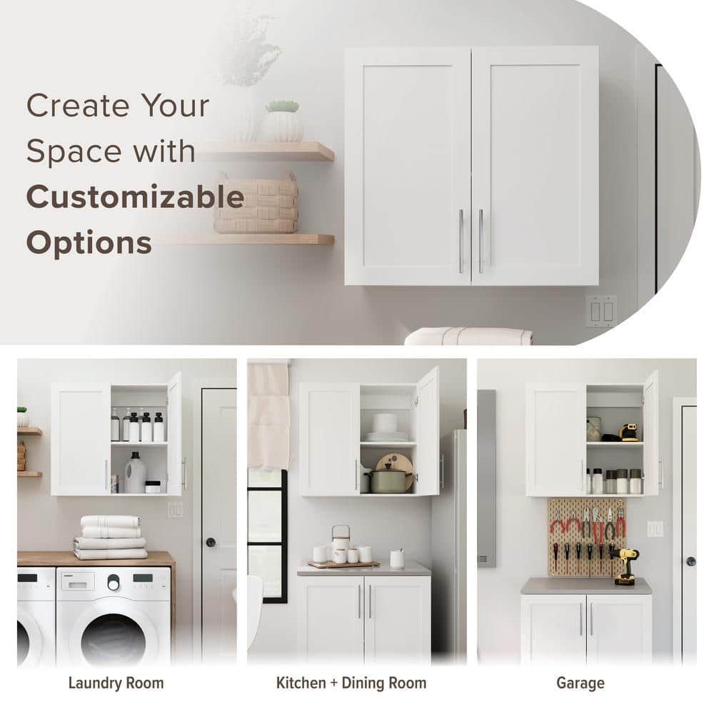White Wall Cabinet with Adjustable Shelving and Panel Doors