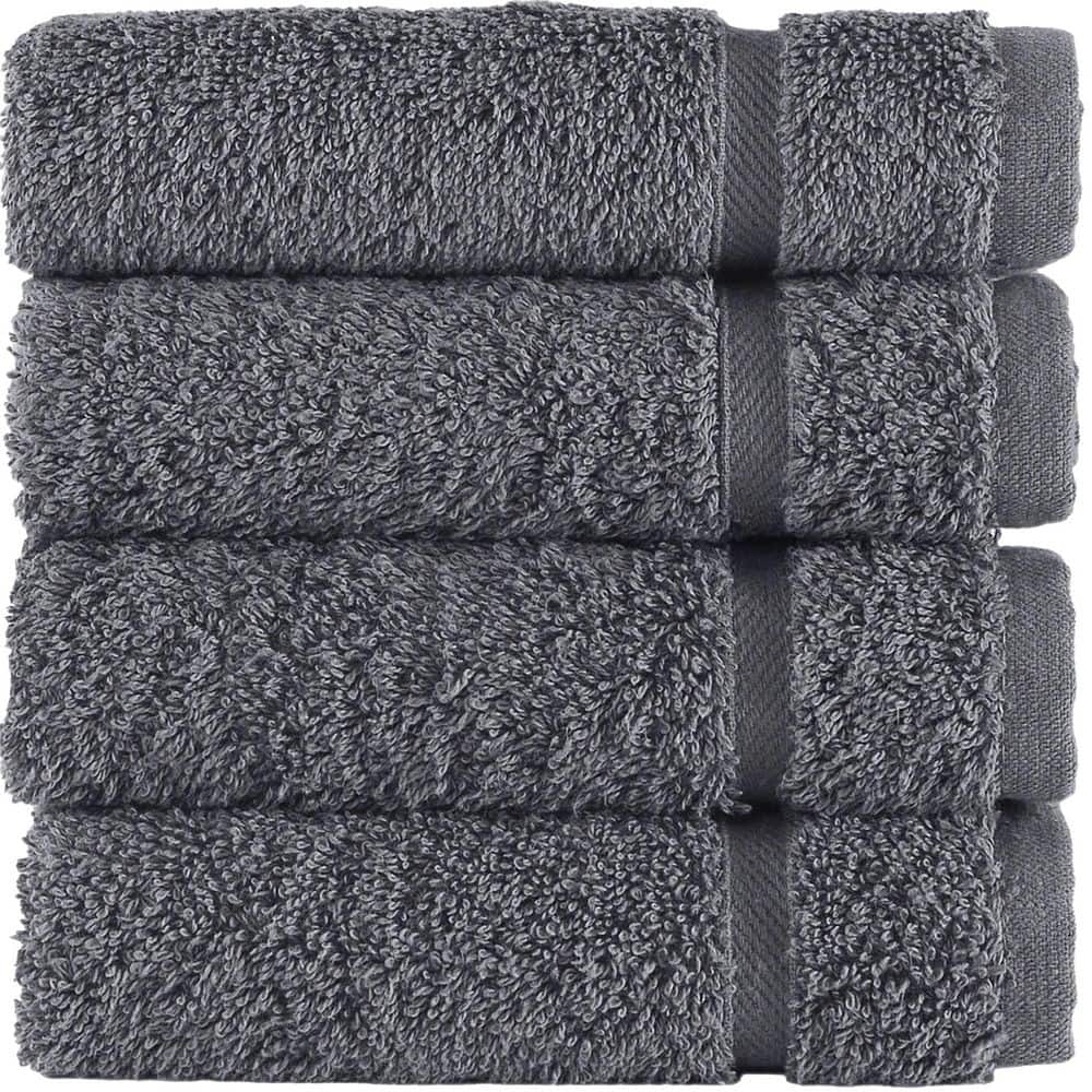 4-Piece 100% Cotton Premium Gray Washcloths-Quick-Dry, High Absorbent Bath 