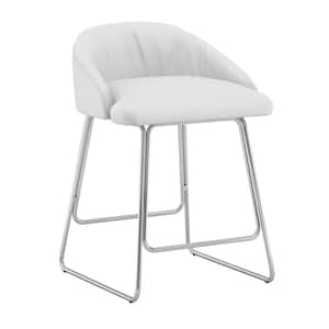 Boyle 33.75 in. Chrome Low Back Metal 26.25 Counter Stool with White Fabric Seat
