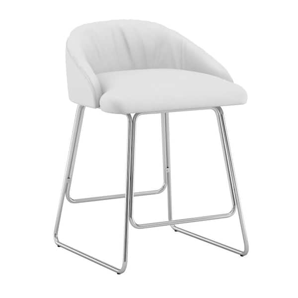 Hillsdale Furniture Boyle 33.75 in. Chrome Low Back Metal 26.25 Counter Stool with White Fabric Seat