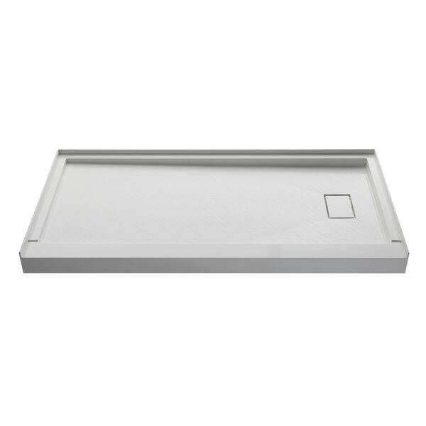 60 in. L x 32 in. W Alcove SMC Shower Pan Base with Right Drain