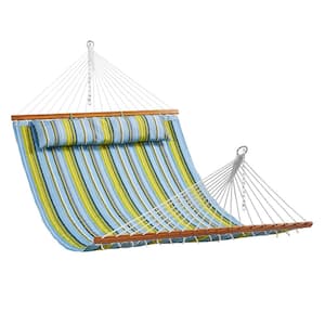Double Quilted Fabric Hammock 12 ft. Double Hammock with Hardwood Spreader Bars 2 Person Quilted Hammock