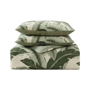 Vintage Palms 3-Piece Green Cotton Full/Queen Comforter Set