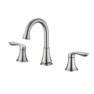 8 in. Widespread Double Handle Bathroom Faucet with Drain Kit Included 3-Holes Brass Sink Vanity Taps in Brushed Nickel