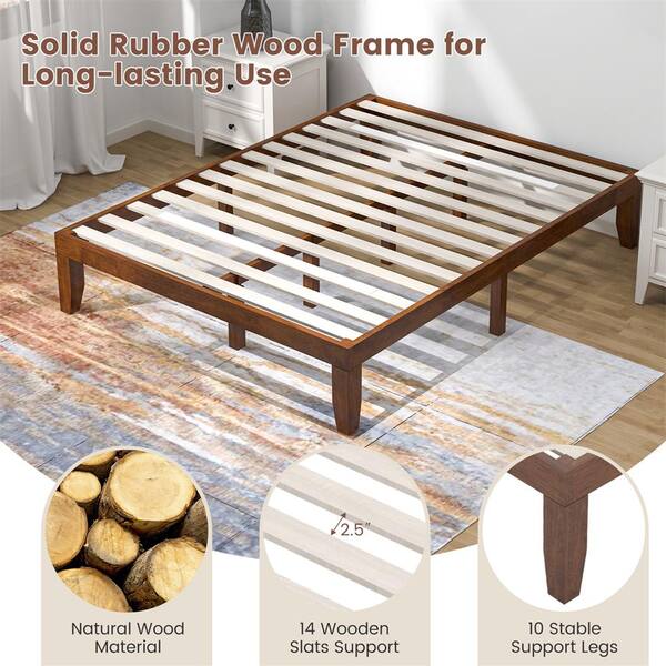 Costway Brown Wooden Frame Queen Platform Bed with 14 in Costway Brown Wooden Frame Queen Platform Bed with 14 in