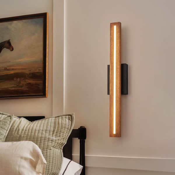 25 in. 1-Light Farmhouse Dimmable Wood Integrated LED Black Vanity Light Bar