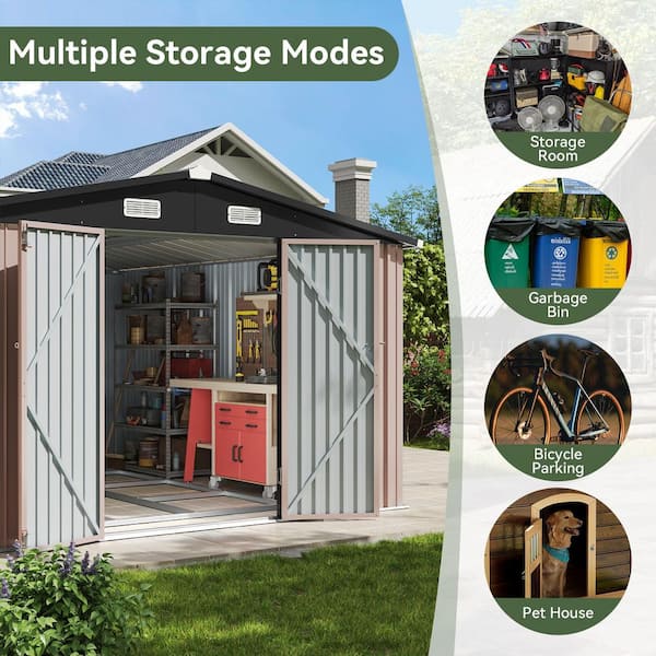 Sizzim Brown 10 ft. W x 11.5 ft. D Storage Metal Shed With