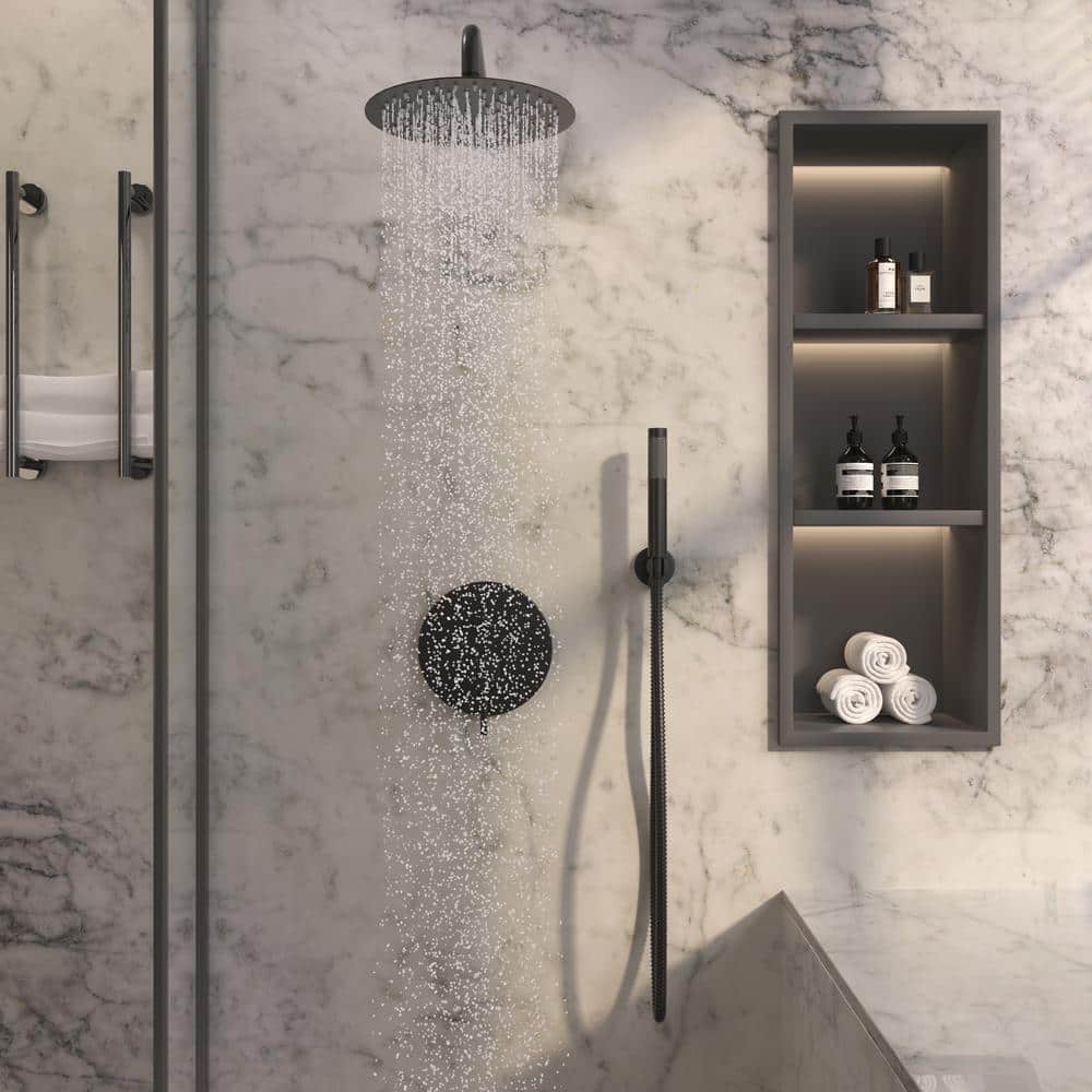 Matte Black Wall Mounted Rain Shower System with Handheld