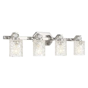 Crystal Kay 32 in. 4-Light Chrome Vanity Light with Clear Cracked Glass Shades