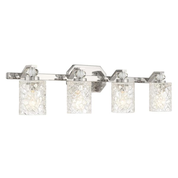 Minka Lavery Crystal Kay 32 in. 4-Light Chrome Vanity Light with Clear Cracked Glass Shades
