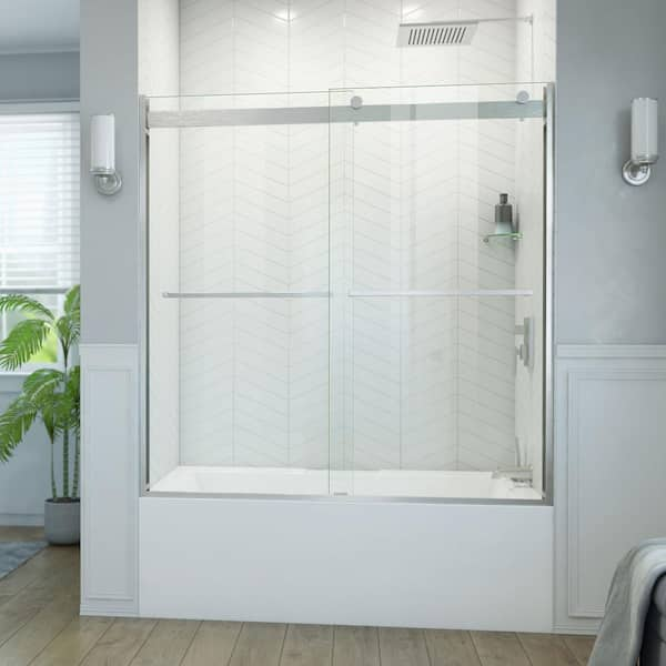 DreamLine 60 in. W x 60 in. H Sliding Semi Frameless Tub Door with ...