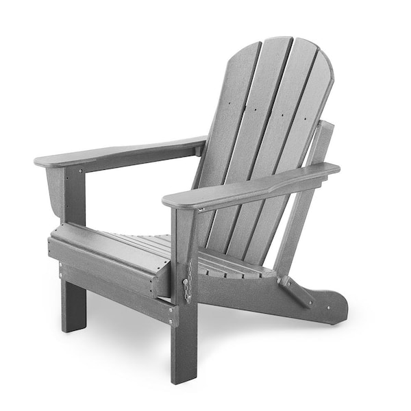 Kahomvis Outdoor Ergonomic Design Gray Folding HDPE Adirondack Chair (1 ...