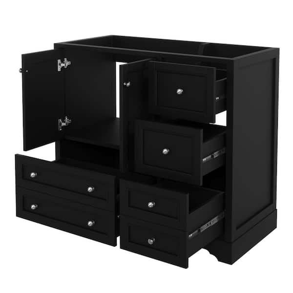 36 in. Bath Vanity Cabinet without Top Sink in Black, with 4 Drawers and Shelf, Soft Closing Door (Not Include Basin)