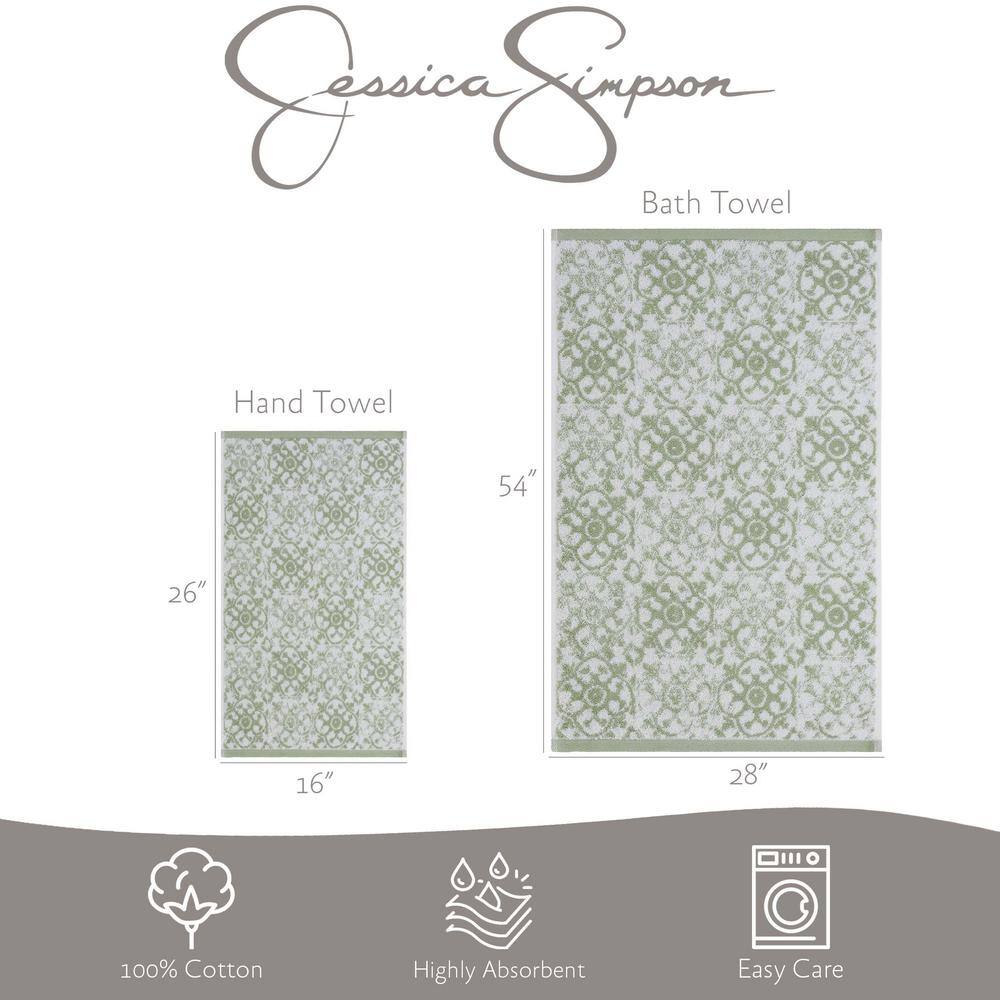 Aziza Frosty Green Cotton Towel Set with Chic Tiled Design