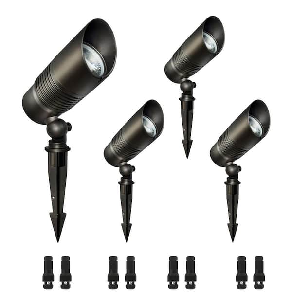 4-Pack 7-Watt Low Voltage 580 Lumens Bronze Outdoor Hardwired Integrated LED Landscape Spotlight with 5CCT Selectable