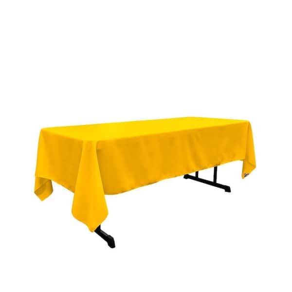 60 in. x 102 in. Dark Yellow Polyester Poplin Rectangular Tablecloth