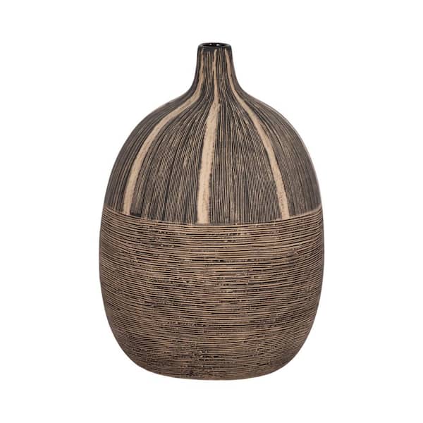 Liv & Skye 10 in. Brown Ceramic Tribal Decorative Vase