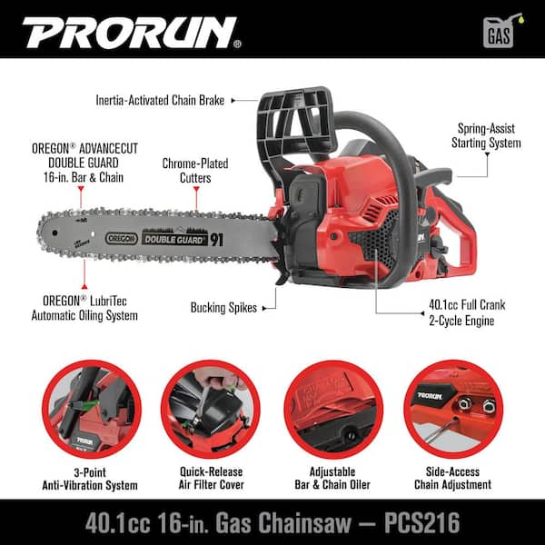PRORUN 40cc 16-in. 2-Cycle Gas-Powered Chainsaw PCS216 - The