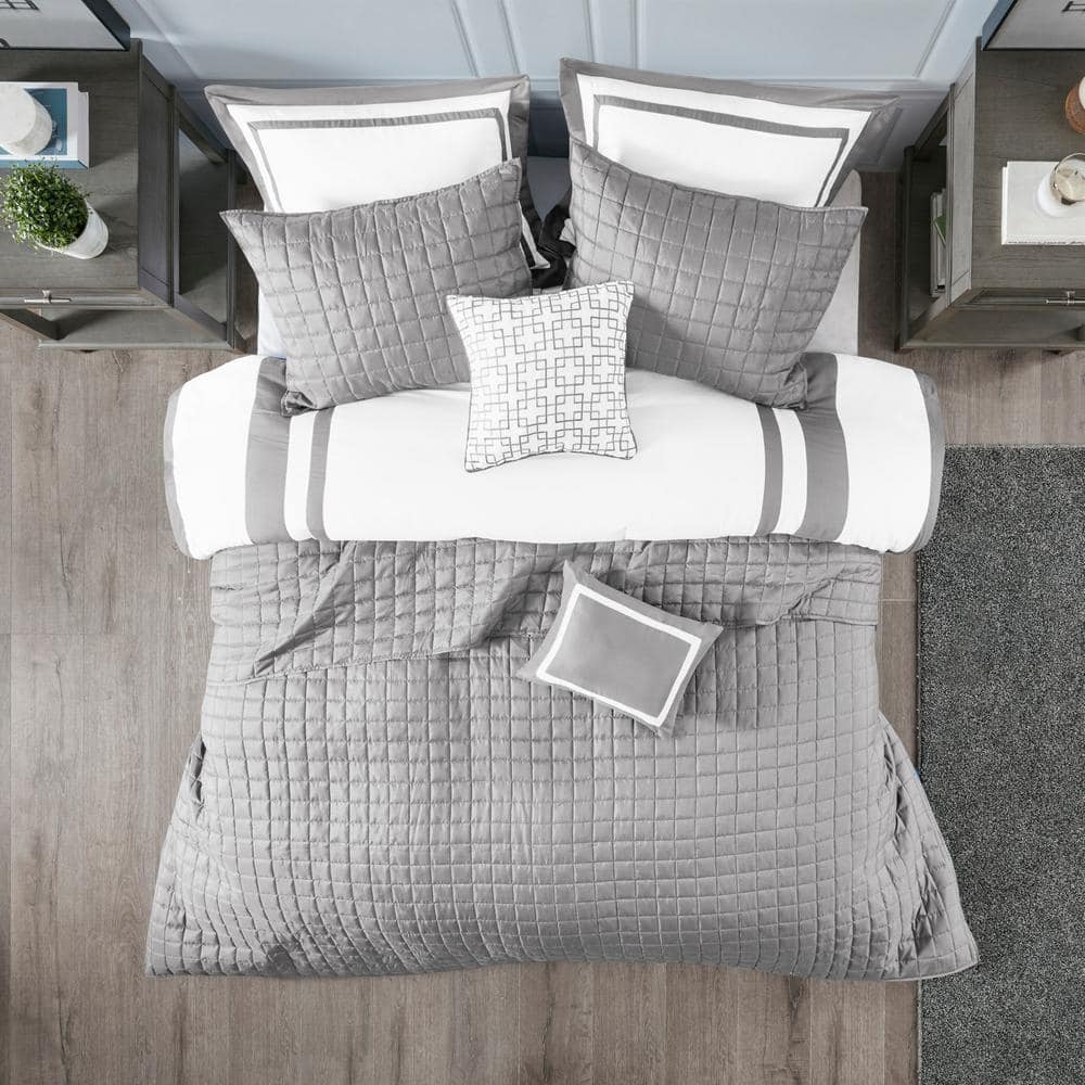 Madison Park Heritage King Microfiber 8-Piece Bedding Set in Gray