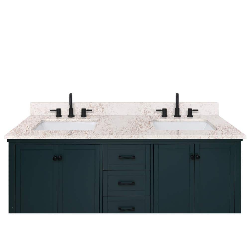 61'' Alluring Quartz Double Sink Vanity Top with Copper Veining