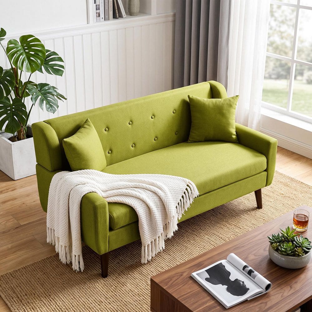 Uixe 62.99 in. W Modern Green Straight Arm Linen Upholstered
