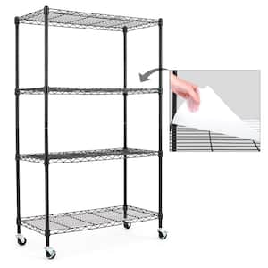Black 4-Tier Rolling Carbon Steel Wire Garage Storage Shelving Unit with Casters (30 in. W x 50 in. H x 14 in. D)