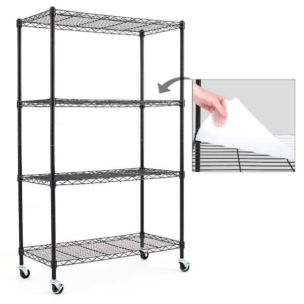EFINE Black 4-Tier Rolling Carbon Steel Wire Garage Storage Shelving Unit with Casters (30 in. W x 50 in. H x 14 in. D)