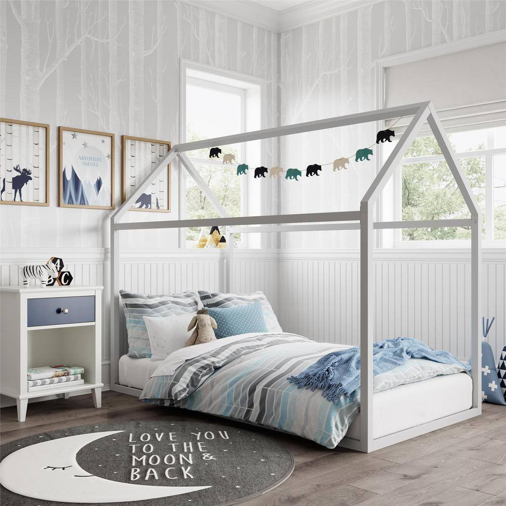 Skyler Twin Dove Gray Metal Montessori House Bed with Slats