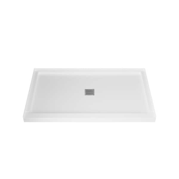 60 in. L x 36 in. W Single Threshold Alcove Shower Pan Base with Center Drain in Gloss White