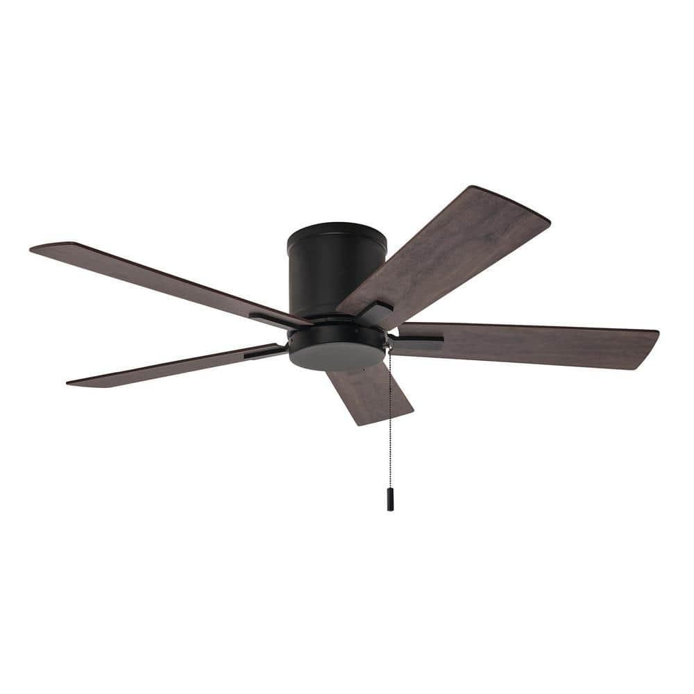 Grantway 48 in. Indoor/Covered Outdoor Matte Black Low Profile Ceiling Fan Without Light with Pull Chain Included