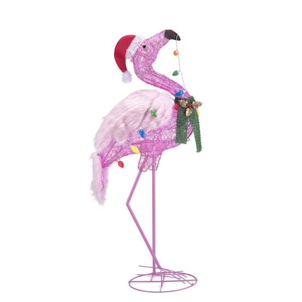 Lighted Pink Flamingo Christmas 