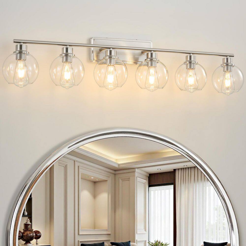 45.27 in. 6-Light Nickel Bathroom Vanity Light with Clear Globe Glass Shade price history on PriceWatchPro