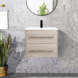 24 in. W x 18 in. D x 20 in. H Wall Mounted Bath Vanity in White Oak with White Gel Top and Single Sink, Metal Handle
