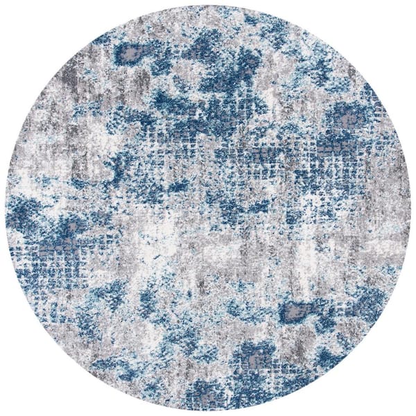 SAFAVIEH Aston Navy/Gray 7 ft. x 7 ft. Abstract Distressed Round Area Rug