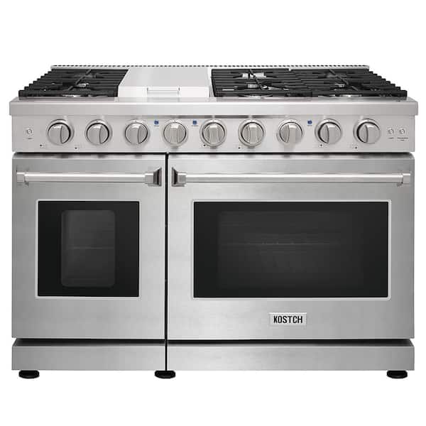 48 in. 6.8 cu. ft. 6 Burners Freestanding Double Oven Gas Range in Stainless Steel with Convection and Griddle