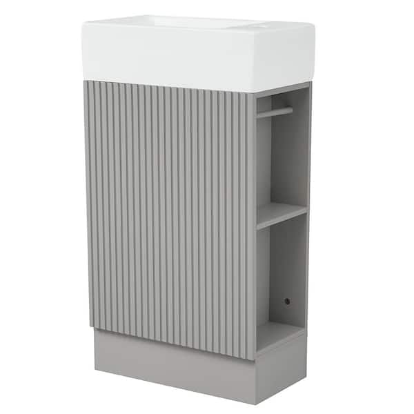 Nivencai 18.6 in. W x 33.2 in. H x 10.6 in. D Single Sink Bath Vanity in Gray with White Ceramic Top and 2-tier Shelf