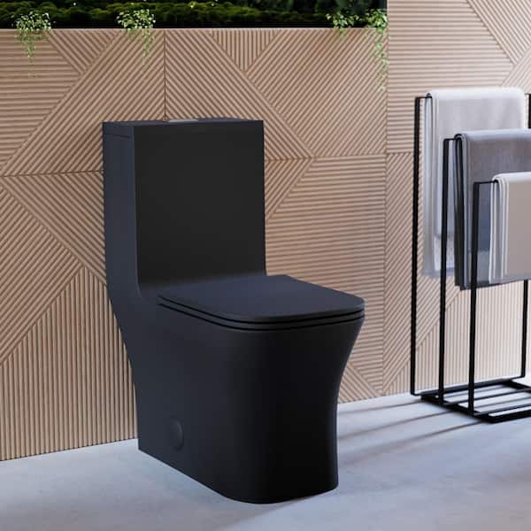 Concorde 1-Piece 0.8 GPF/1.28 GPF Dual Flush Square Toilet in Matte Black Seat Included