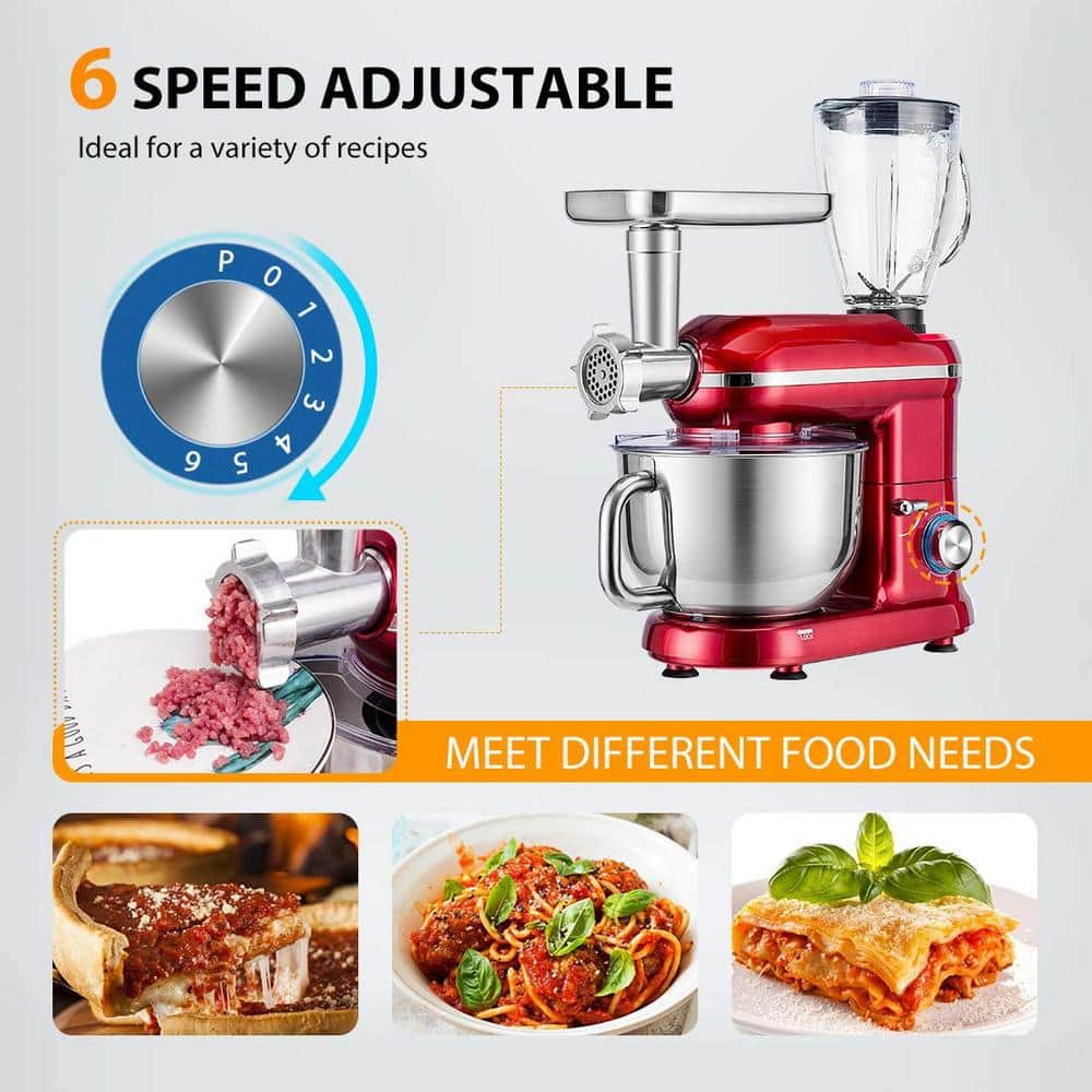 VIVOHOME Red 6 Quart 3-in-1 Stand Mixer with Meat Grinder and Blender